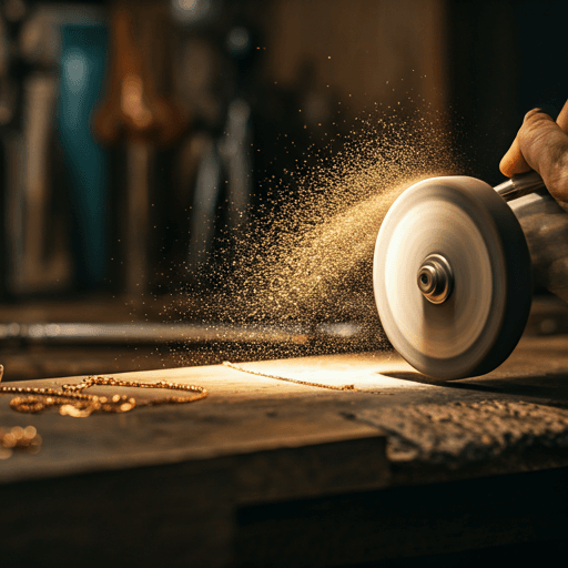 Gold jewellery being polished to perfection