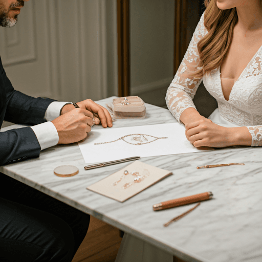 Jewellery consultant helping a bride choose bridal sets