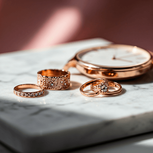 Watch and rings on marble